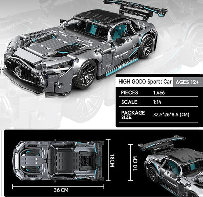 HIGH GODO Racing Car Building Kit for Adults,1:14 MOC Super Sports Car Building Blocks Construction Sets, Buildable Supercar Model for Kids Gift Giving or Collection(1466pcs)