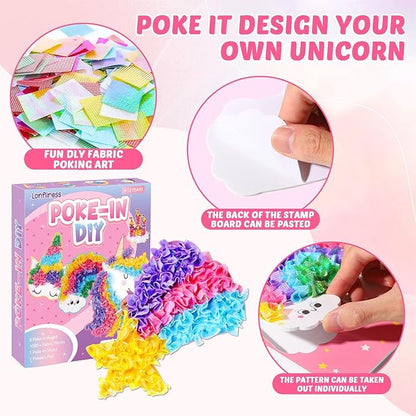8PCS Poke-in Craft and Art Kit for Kid Unicorn Theme No-Mess Fabric Sewing Art Girls Boys 4-12 Puzzle Puncture Painting DIY Pastel Rainbow Toy Gift for Creative Activity Game Birthday Party