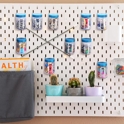 Unittype 20 Set Pegboard Organizer Accessories Peg Boards Jars with Lids Plastic Pegboards Bins Storage Containers Clear Peg Board Wall Organizer for Garage Sewing Office Home Supplies(Dark Blue)