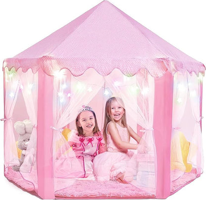 PLAYVIBE Princess Tent - 55 x 53 in, Toddler - Starry LED Lights Kids Tent - Cozy Indoor Playhouse - Portable & Easy Assembly Toddler Playhouse