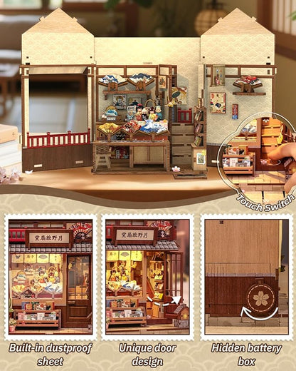 Book Nook Kit, DIY Miniature House Kits for Adult and Teens, Dollhouse Tiny Booknook Garden House Bookshelf, DIY Craft Gifts for Family and Friends (Tsukino Eogi-dou)