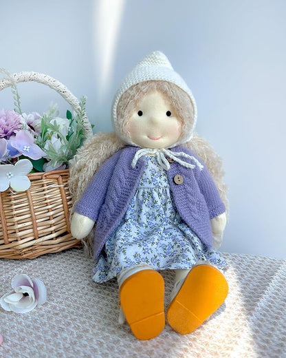 BlissfulPixie Handmade Waldorf Doll- Bunny 12", Soft Girl Rag Doll with Cute Stuffed Plush, Ideal First Doll for Babies & Toddlers
