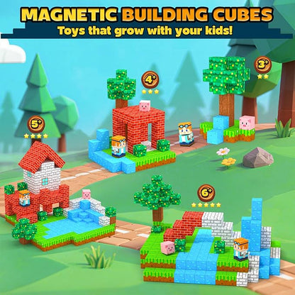 Magnetic Blocks Kids Travel Toys with Portable Metal Tin – Montessori Building Blocks STEM Magnet Magnetic Tiles Toddler Kids Toys for 3+ Year Old Boys & Girls, Classroom Must Haves Creative Gift