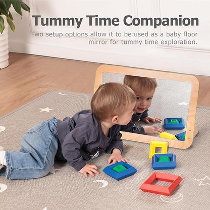 Montessori Baby 2-in-1 Shatterproof Safety Mirror with Pull-Up Bar - Infant Wall Mount & Floor Play for Tummy Time (6-18 Months)