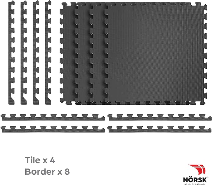 Norsk Multi-Purpose Reversible Floor Mats - EVA Interlocking Foam Tiles (Gray/Black 4 Tiles - 16 sq. Ft. 1/2" Thick)