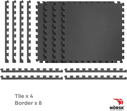 Norsk Multi-Purpose Reversible Floor Mats - EVA Interlocking Foam Tiles (Gray/Black 4 Tiles - 16 sq. Ft. 1/2" Thick)