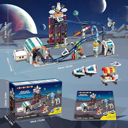 HOGOKIDS Space Roller Coaster Building Toy - 926PCS Coaster Building Set Features Lift Platform, Satellites, Rocket Buildable Space Rollercoaster Adventure Park for Adults Kids Girl Boy Ages 8+