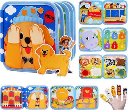 Toddler Busy Book for 1-3, Busy Board for 1+ Year Old, Toddler Airplane Travel Toys, Girl & Boy Birthday Gift, Educational Learning Activity Books, Felt Montessori Toys (Dog Theme)