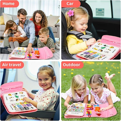 Busy Board Montessori Toys for Toddler,Busy Book - Sensory Preschool Learning Activities Educational Toys with Fine Motor Skills,Gift for Boys Girls,Travel Essentials for Plane Car (Pink)