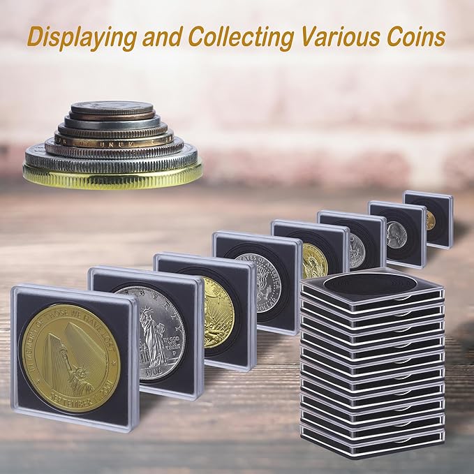 40 Pcs Clear Coin Collection Holders with Sponges 43mm Coin Capsules Morgan Silver Dollar Coin Snap Holder Protectors for Collectors (8 Adjustable Diameters: 19/21.5/24.5/27/31/33/38/40mm) (40)