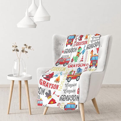 Personalized Baby Blanket for Girls Boys Kids Truck Dinosaur Custom Baby Blanket with Name Throw Birthday Gift for Toddlers Infants Shower Newborns Nursery Stroller Crib Bed Decor
