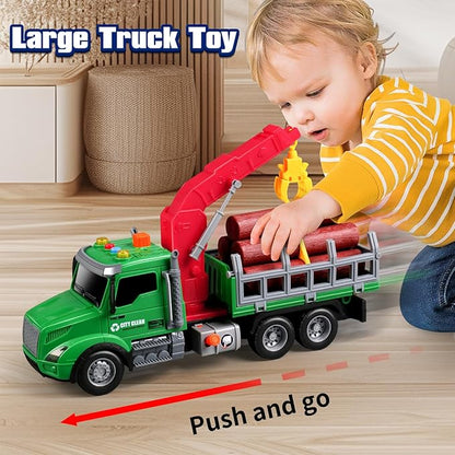 Kids Toys for 3 4 5 6 Year Old Boys,Farm Logging Truck Toy with Loading Crane and 6 Trunks, Lights&Sounds,Friction Powered Truck Kids Birthday Gifts for Boys Girls