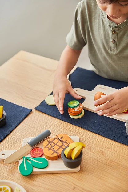 PlanToys® Wooden Steak Pretend Cooking Toy for Kids | Includes Steak, Vegetables, Knife & Tray | Eco-Friendly Montessori Play Food Set for Imaginative Kitchen Role Play