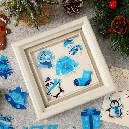 MARFOREVER 50 PCS Winter Gel Window Clings, Reusable Snowman Penguin Snowflake Thick Gel Clings Decals for Christmas Kids Gift Toddlers Classroom Xmas Party Supplies Window Glass Decoration