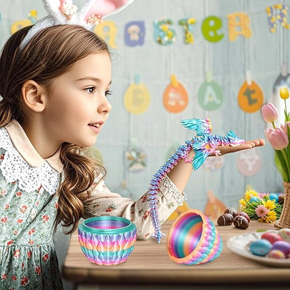 3D Printed Dragon Eggs with Articulated Fly Dragon Inside, Collectible Figurines Fidget Toy for Adults Kids Birthday Easter Christmas White Elephant Gifts for Friends Colleagues(Rainbow, M Size)