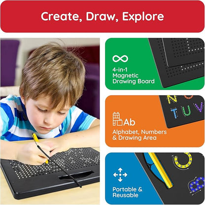 PicassoTiles 2PK 4-in-1 Magnetic Drawing Board 12x10 inch Large Magnet Tablet Pad with 4 Facings Lowercase & Uppercase Alphabets, Numbers, & Freestyle STEM Learning Writing Reading Playboard PTB06