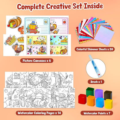 JoyCat Paint with Water Coloring Books, Art & Craft Activity, No Mess Art for Kids Ages 4-8, Craft Kits & Supplies, DIY Creative Activity, Presents for Girls & Boys (Thanksgiving)
