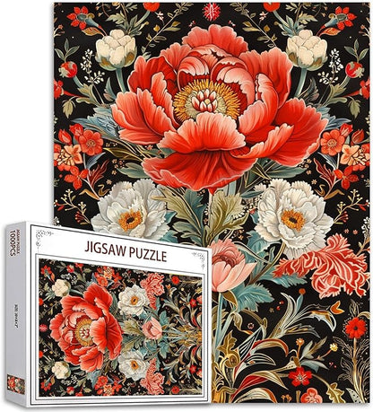Sacred Peony Jigsaw Puzzles for Adults 1000 Pieces,Colorful Peonies Jigsaw Puzzle Colorful DIY Riches and Honor Puzzles for Home Decoration, Family Puzzle Perfect for Game Nights 27" x 20"