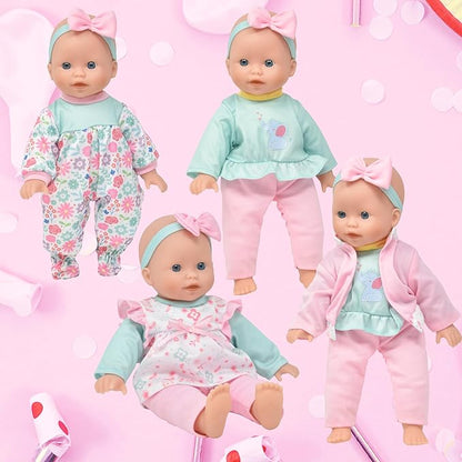 Gift Boutique Baby Doll 14 Inch Soft Body with Clothes & Accessories Sets of Outfits with Hangers Teddy & Toy Blocks Playset Wardrobe Storage Closet, Ideal Gift for Kids - Set of 4