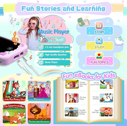 Kids Smart Phone for Girls, Kids Toys Cell Phone 2.8" Touchscreen Toddler Learning Play Toy Phone with Dual Camera, Game, Music Player, 8GB Card Birthday Gifts for Girls Boy Age 4-12 (Purple)
