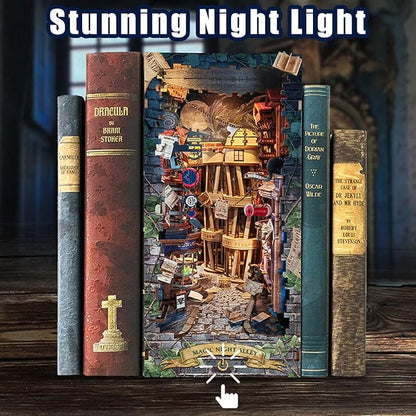DIY Book Nook Kit,Miniature Dollhouse for Adults Teens,Booknook Bookshelf Insert Decor,Dust Proof 3D Wooden Puzzles,Tiny House Easter Halloween Home Decor,Birthday Gifts(Magic Night Alley)