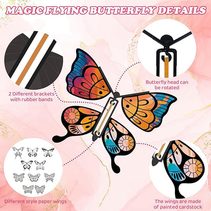 JOY SPOT! 28 Pack DIY Butterfly Craft Kit for Kids, 16 Paper Butterflies and 13 Color Pens, Make Your Own Rubber Band Wind Up Butterfly Toy, Perfect for Party Games, School Activities, Surprise Cards