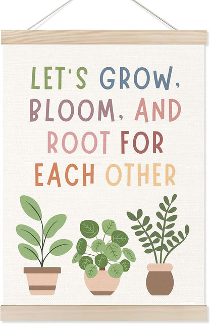 Koesus Boho Mental Health Wall Art Poster Hanger Frame 12x16 Inch, Let's Grow Bloom Root for Each Other Canvas Pictures Prints Framed Wall Decor for Classroom Therapy School Counselor Office
