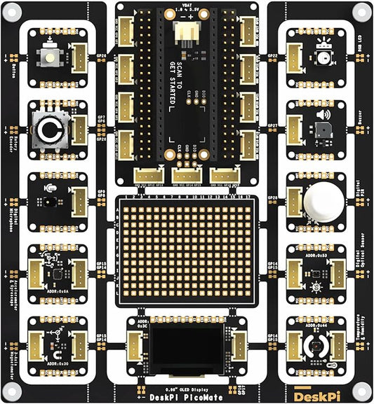 GeeekPi DeskPi PicoMate for Raspberry Pi Pico/Pico W, Learning Electronics and Programming Platform Based on Pi Pico/Pico W, with 12 Detachable Modules