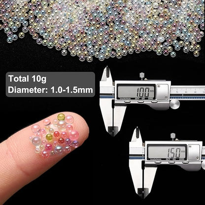 Iridescent Glass Tiny Bubble Beads, 1.0-1.5mm 10g No Hole Micro Mini Round White Transparent Water Droplets Beads - Applications: for Resin Filler, Nail Art, Dollhouse Bath Tub