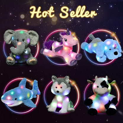 Hopearl LED Plush Kitty Lighting Up Stuffed Animal Cat Floppy Kitten Night Lights Glow in The Dark Birthday Festival for Kids Toddler Girls, Orange, 12.5''