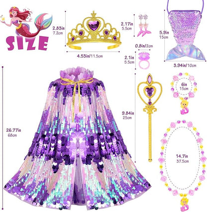 Princess Dress Up Toys Mermaid Dress Up Cape Kit 9 Pcs Gift Set for Little Girls 3-8 Years Old