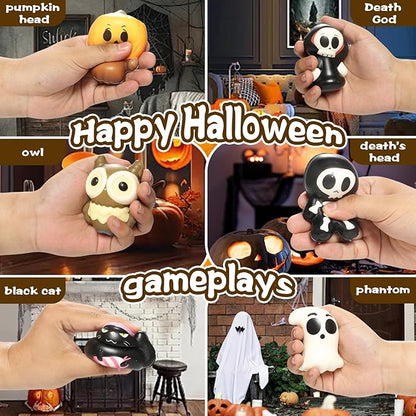 New 6 Packs-Halloween Squishies Toys Slow Rising, Gift Box Includes Ghost: Vampire,Pumpkin,Skull,Black Cat,Mummy,Bat, Halloween Soft Stress Relief Toys for Girls,Boys,Kids Party(6pcs-3)