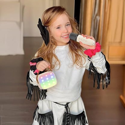Mini Karaoke Machine with 2 Wireless Microphones for Kids Adults, Portable Bluetooth Speaker Gift for Girls Toys 4, 5, 6, 7, 8, 10, 12+ Years Old Teens Birthday(Beige)