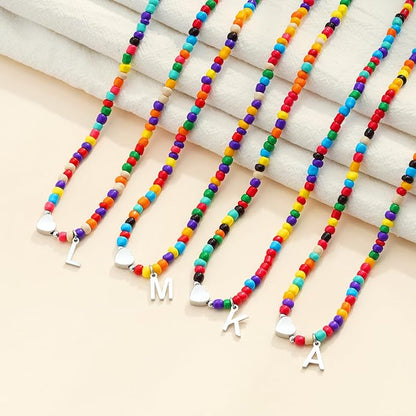 Colorful Initial Necklaces for Girls Women Kids - Teen Girls Gifts Trendy Beaded Initial Necklace Dainty Letter Gifts Choker Necklace for Girl Jewelry