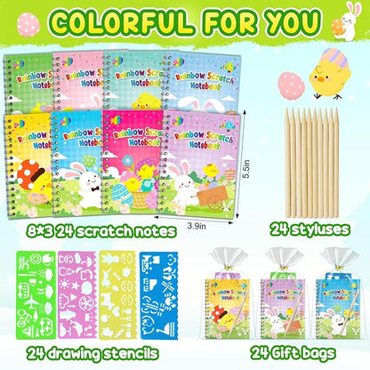 Party Favors for Kids 4-8-12: 24 Pack Scratch Rainbow Art Crafts Notebook, Coloring Book Goodie Bags Stuffers Kit, Bulk Birthday Gift Classroom Prizes Girl Boy Toddler Easter