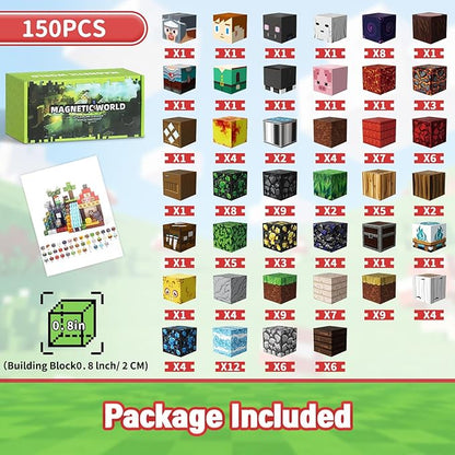 150PCS Magnetic Blocks for Kids, 0.8in Magnetic Building Block Toys for Boys Girls Age 3 4 5 6 7 8 9 10 Magnet Cubes Game Magnetic Tiles STEM Toys Christmas Birthday Gifts for Kids Toddlers