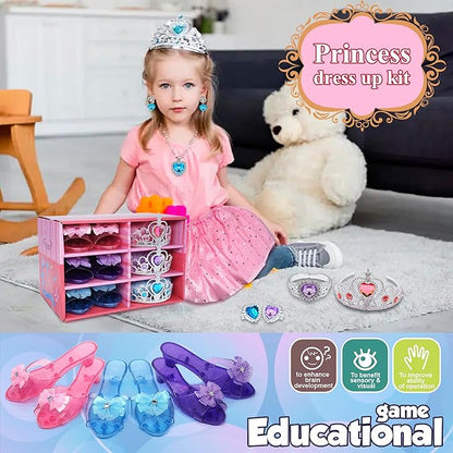 Princess Dress Up for Girls - Toddlers Clothes with Skirts, Shoes, Crown & Play Jewelry, Princess Costume Toys for Girls Age 3,4,5,6 Year Old, Kids Shoes Role Play Gift Idea for Birthday Christmas