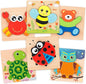 Coogam Wooden Jigsaw Puzzle Set, 6 Pack Animal Shape Color Montessori Toy, Fine Motor Skill Early Learning Preschool Educational Gift Game for Years Old Kids