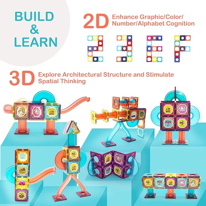 LTKFFFdp Magnetic Building Blocks STEM Educational Toys for Kids Ages 4-12, Ball Track and 3D Stacking Construction Set
