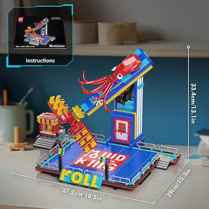 Mould King Octopus Spin Ride Building Blocks Set, Creative Amusement Park Model Kit That Run, City Building Engineering Toy with Motor, Collectible Gift for Teens, Adults(1668 Pcs)