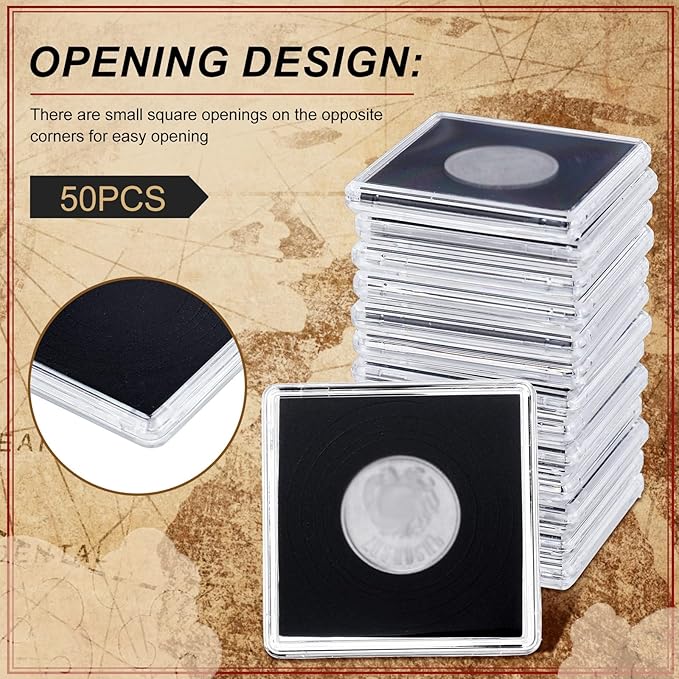 Vicenpal 50 Pcs Silver Dollar Coin Holder Clear Coin Capsules with Foam Gasket Acrylic Organizer Morgan Dollar Collection Case Display Box Plastic Storage Protectors 20/25/30/35/40mm