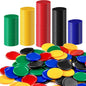 Coopay 500 Pieces Plastic Learning Counters Disks Bingo Chip 5 Colors Counting Discs Markers for Math Practice and Poker Chips Game Tokens Kids Reward, 1 Inch (Red, Blue, Black, Green, Yellow)