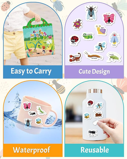 Benresive Reusable Sticker Book for Toddlers 2-4 Years, Fun Travel Stickers for Kids, Waterproof Sticker Books for Toddlers 1-3, Crafts Activities for Todddlers 1-3 2-4 3-5 - Insect