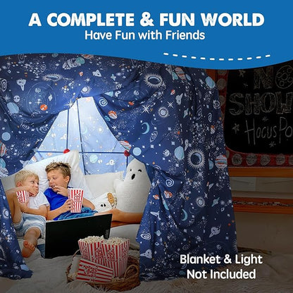 Tiny Land Kids-Fort-Building-Kit-80 Pieces-Creative Fort Toy for 5,6,7,8 Years Old Boy & Girls-STEM Building Toys DIY Castles Tunnels Play Tent Rocket Tower Indoor & Outdoor Playhouse