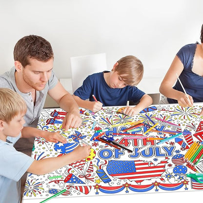 Gatherfun 4th of July Coloring Tablecloth | Patriotic Giant Poster 31.5x72 | Ideal for Independence Day Decor & Activities | American Flag-Themed for Classroom Wall or School Party Table Cover