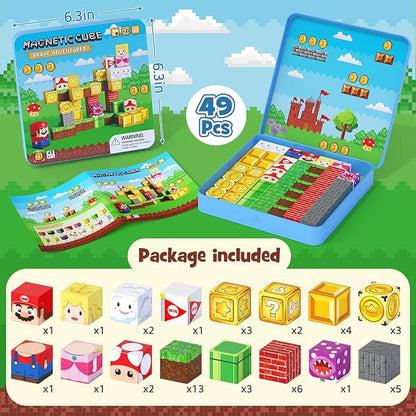 Mini Magnetic Blocks - 49 PCS Travel Magnet Building Blocks for Toddlers - STEM Educational Magnetic Building Toys with Portable Iron Box for Kids Ages 3-8 Boys & Girls