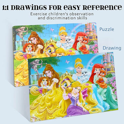 Princess Puzzles for Kids Ages 4-8, 60 Pieces for Kids Ages 3-5 Princess Puzzle for Girls and Boys Toys Jigsaw Puzzles in a Metal Box Educational Puzzles (Princess)