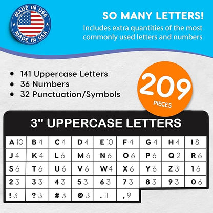 209 Pcs 3" Happy Colors Precut Letters & Numbers - Capital, Numbers, Punctuation - US Made Card Stock for Poster, Bulletin Board, Classroom