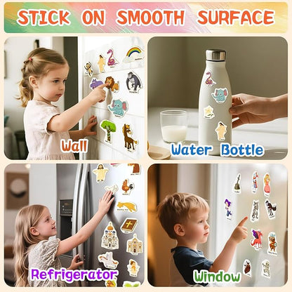 3 Pack Reusable Sticker Books for Kids, Waterproof Puffy Stickers - Match and DIY Scene, Toddler Travel Essential Activities Toys - Christianity Jesus, Noah's Ark and Fairy Tales (2-6 Age)