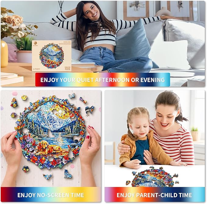 Wooden Puzzles for Adults,The Dog and The Snowy Mountain Wooden Jigsaw Puzzles, Creative Ghristmas Gift for Teenagers and Adults.(11.4 * 10.9 in 186pcs)